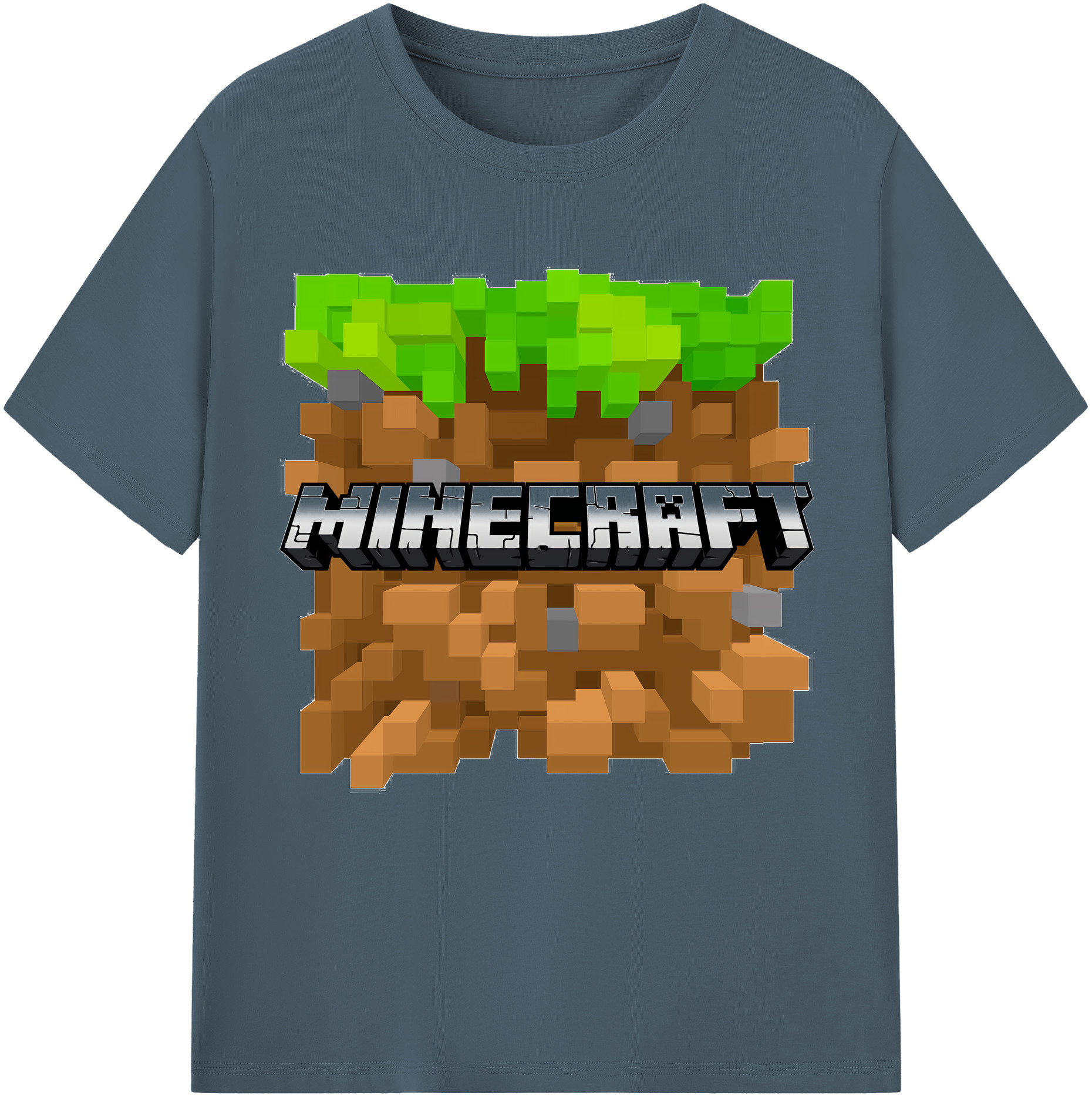 （画像用） マインクラフト ブロックの世界 Minecraft MC Block world 綿100％半袖Tシャツ（フロントプリント）